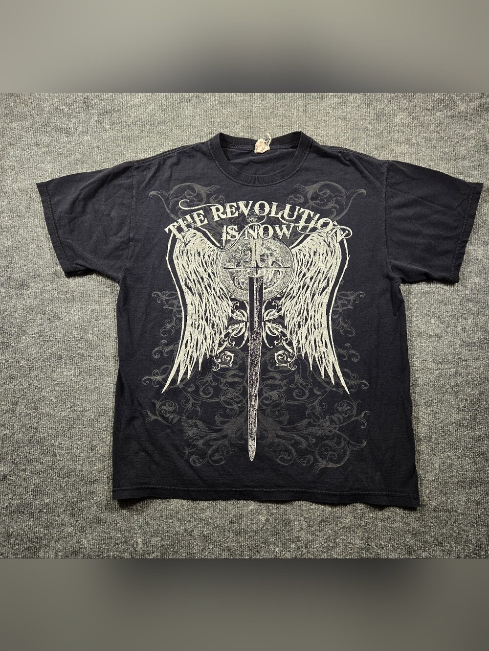 Vintage Jerzees The Revolution Is Now Graphic Tee Y2K Grunge Angel Wings Size Lg
